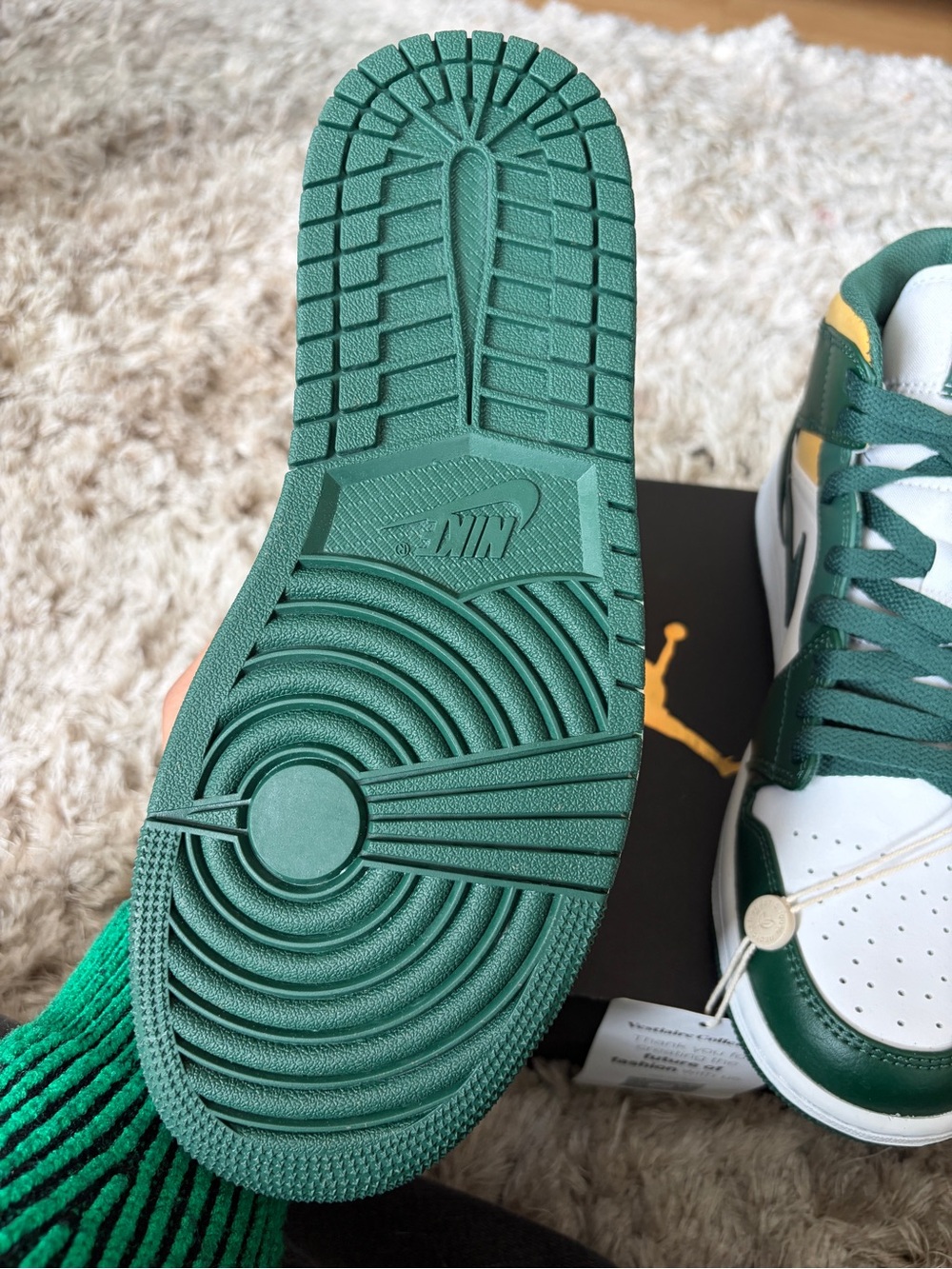 Jordan Air High Top Sneakers Green White Yellow - Picture 7 of 8